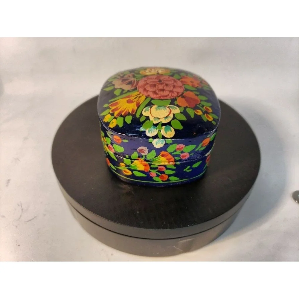 Handcrafted Kashmiri Floral Design Trinket Box Small Blue - Picture 5 of 11